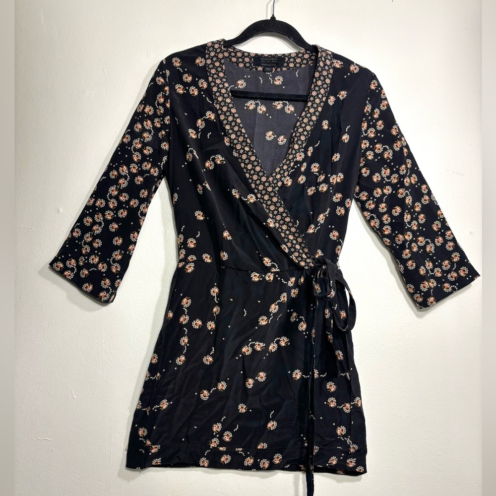 All Saints Alva Fraise Silk Wrap Dress
